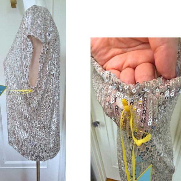 CECE Silver Sequin Cap Sleeve V-Neck Top Size M - Picture 6 of 12